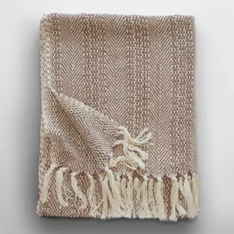 Anella Chevron Stripe Tasseled Cotton Rich Throw