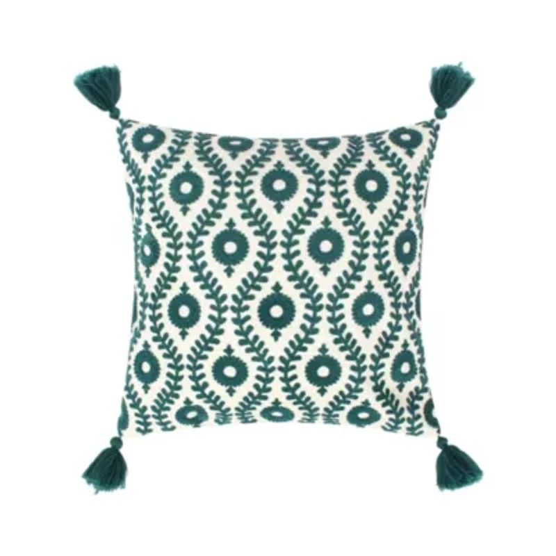 Ashika Navy Crewel Medallion Tassel  Pillow