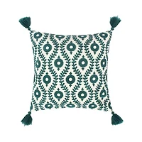 Ashika Navy Crewel Medallion Tassel  Pillow