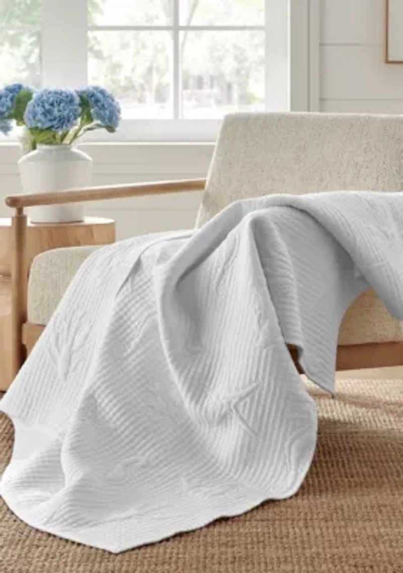 Cross Stitch Sea White Quilted Throw