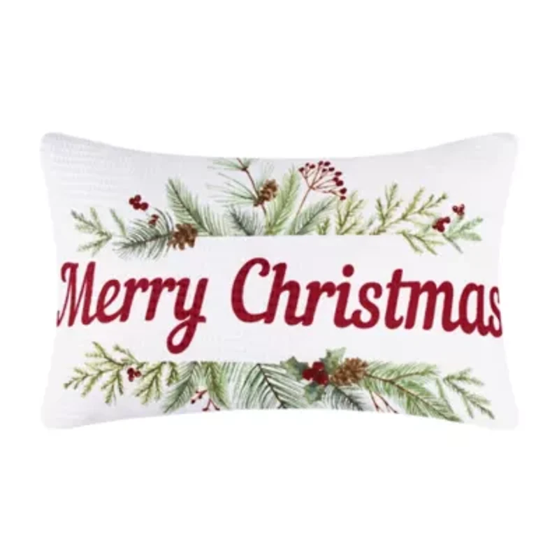 Pine & Plaid Printed Merry Christmas Pillow 12x20
