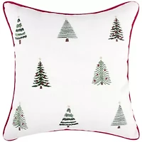 Patchwork Pine Embroidered Trees Pillow 18x18