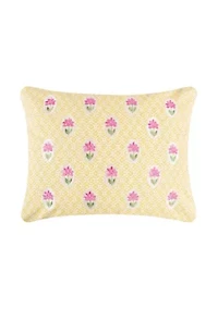 Blooming Hillside Yellow with Pink flowers Pillow 14x18