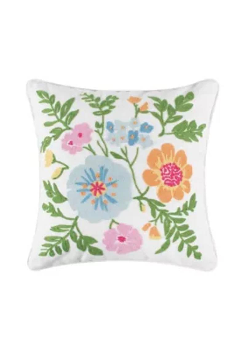 Blooming Hillside Embroidered Floral Pillow 18x18