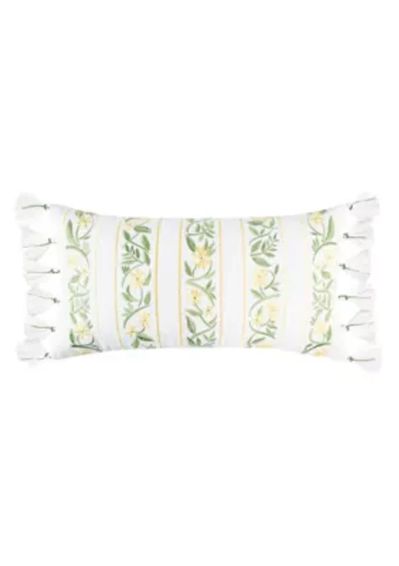 Daffodil Embroidered Floral Tassels Pillow 12x24