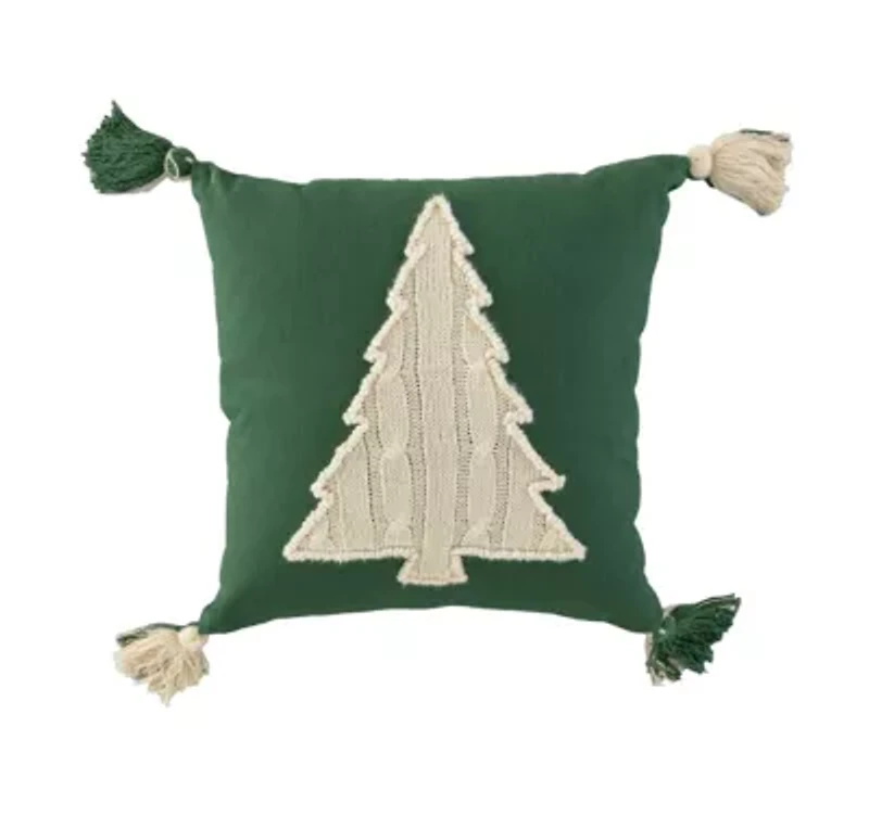 Green Knit Tree 18X18 Poly Filled Holiday Pillow