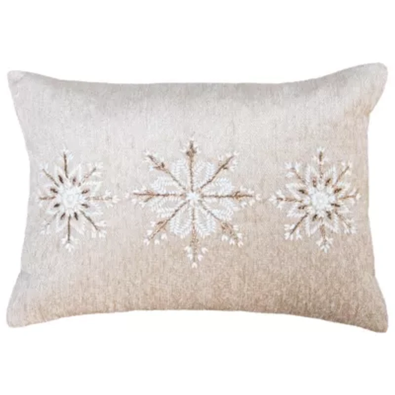 Beige Snowflakes 14X20 Poly Filled Holiday Pillow