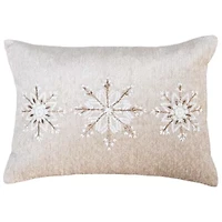 Beige Snowflakes 14X20 Poly Filled Holiday Pillow