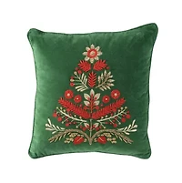 Green Floral Tree Motif 18X18 Poly Filled Holiday Pillow