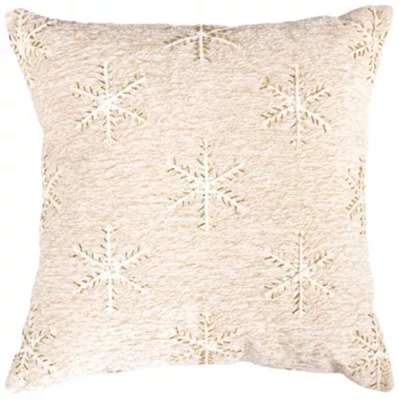 Neutral Snowflakes 20X20 Poly Filled Holiday Pillow