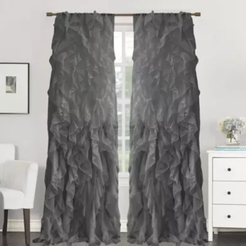Chic Sheer Voile Vertical Ruffled Tier Window Single Panel Curtain
