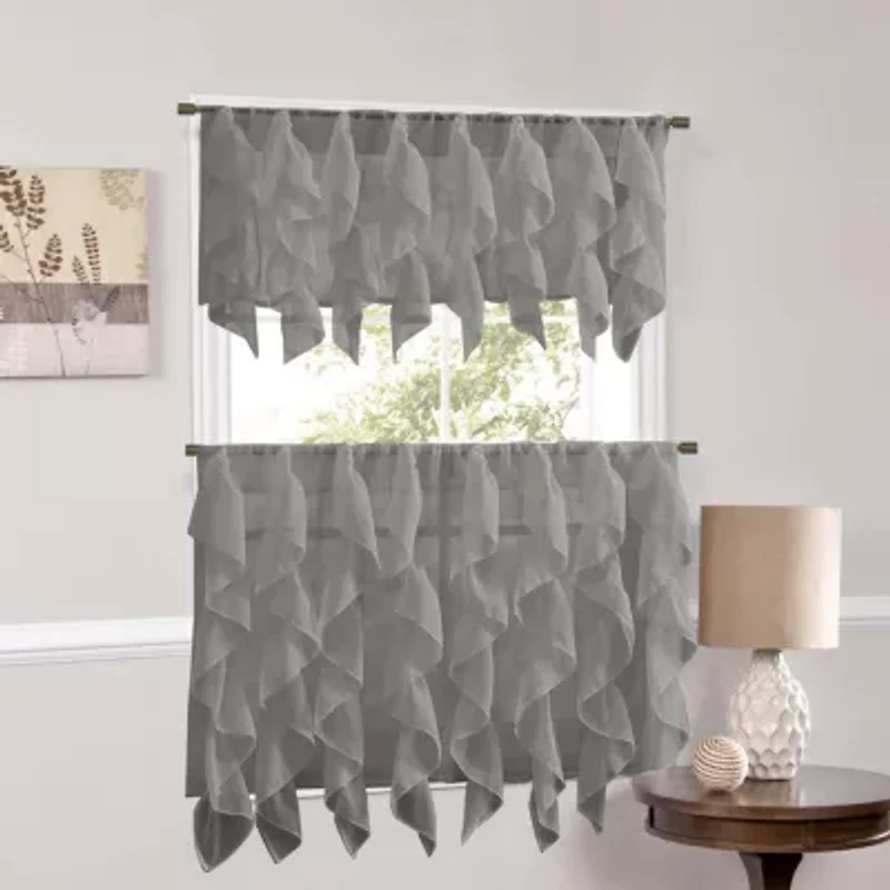 Sheer Voile Vertical Ruffle Window Kitchen Curtain