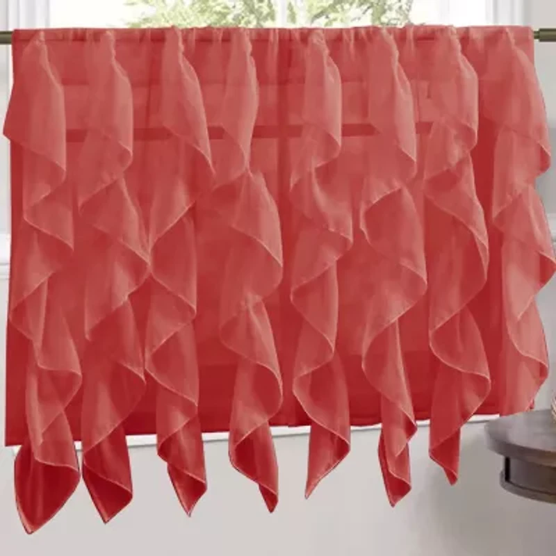 Sheer Voile Vertical Ruffle Window Kitchen Curtain