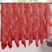 Sheer Voile Vertical Ruffle Window Kitchen Curtain