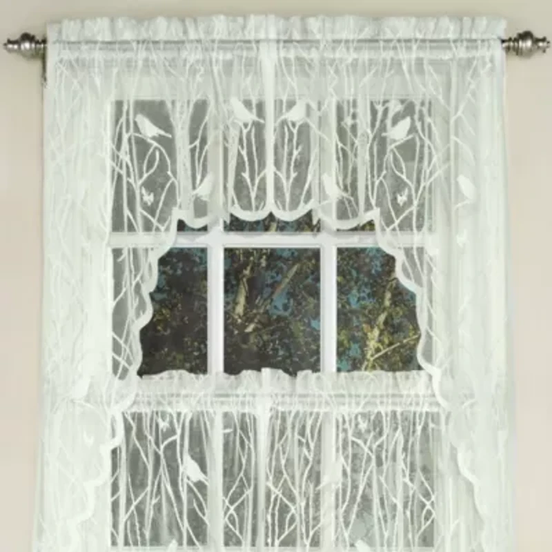 Hopewell Old World Style Floral Lace Kitchen Curtains