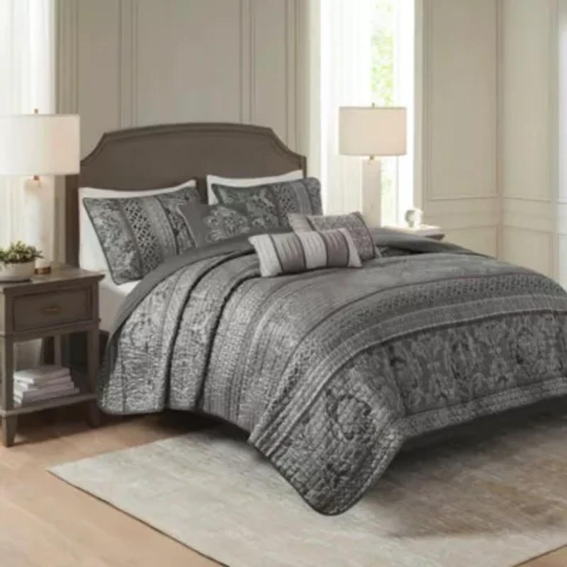 Bellagio 6 Piece Jacquard Quilt Set with Throw Pillows