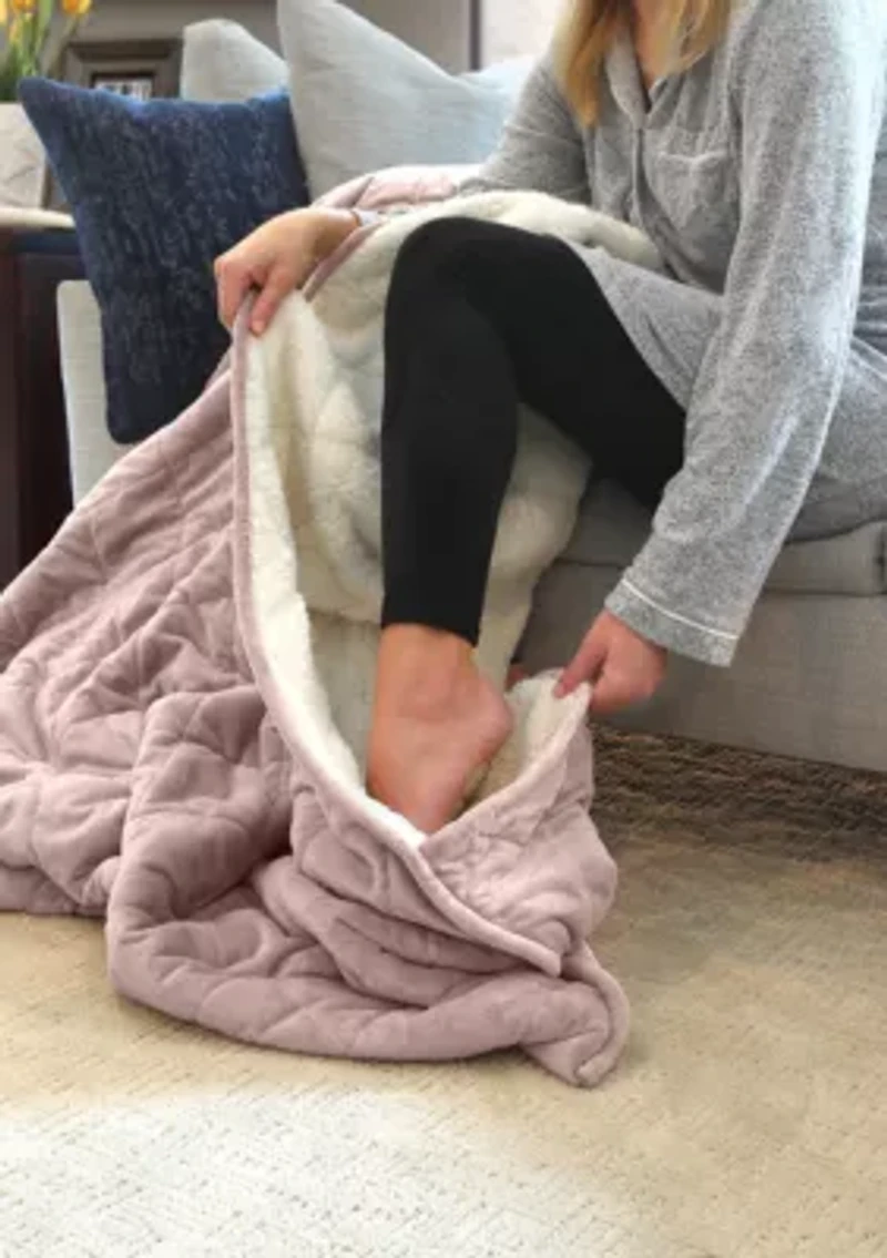 Quilted Velvet and Sherpa Foot Pocket Throw Blue Fog