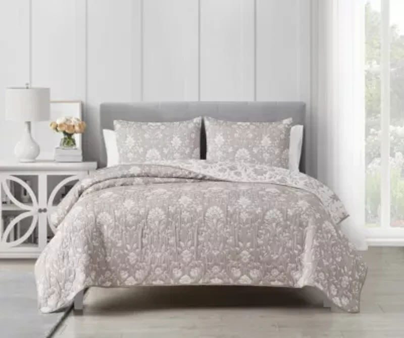 Jasper Taupe 2-3 Piece Soft Matelasse Jacquard Cotton Blend Quilt Set