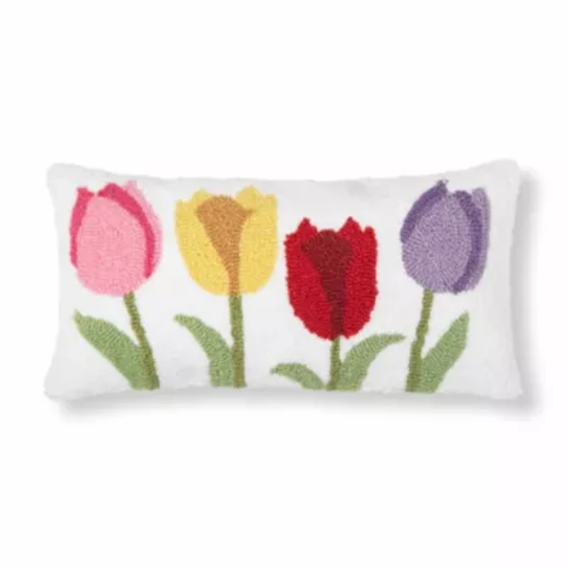 Tulip Garden Hooked Pillow 10" x 20"