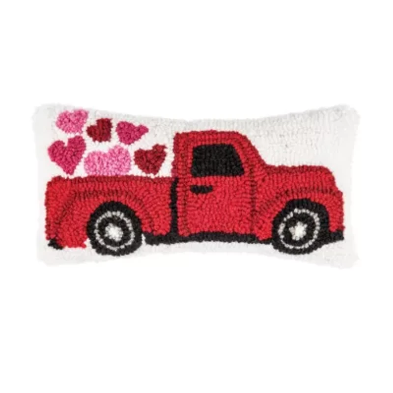 Heart Truck Hooked Pillow 6" x 12"