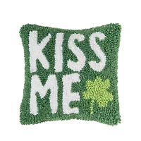 8" x 8" St. Patrick's Day "Kiss Me" Clover Hooked Small/Petite Accent Throw Pillow