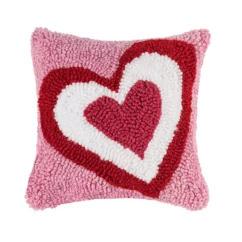 8" x 8" Triple Heart Valentine's Day Hooked Small/Petite Accent Throw Pillow