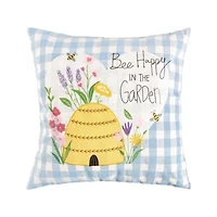 Bee Happy in Blue Pillow 18" x 18"