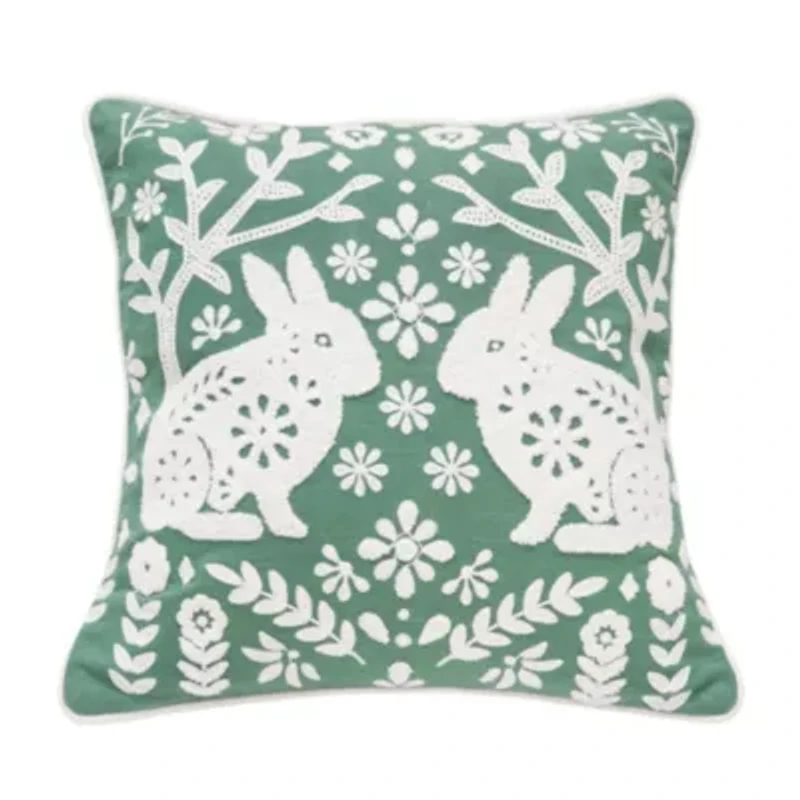 Woodland Spring Bunny Pillow 18" x 18"