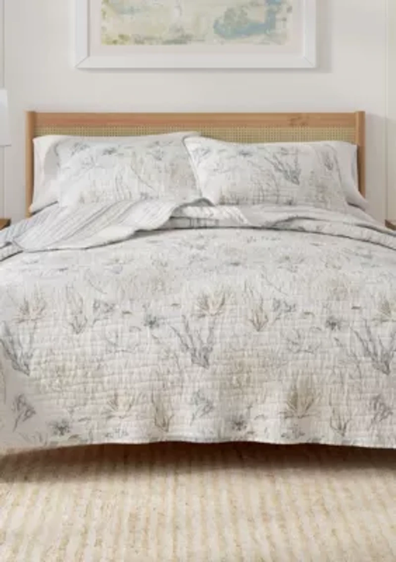 Taupe Coral Coastal Quilt Set