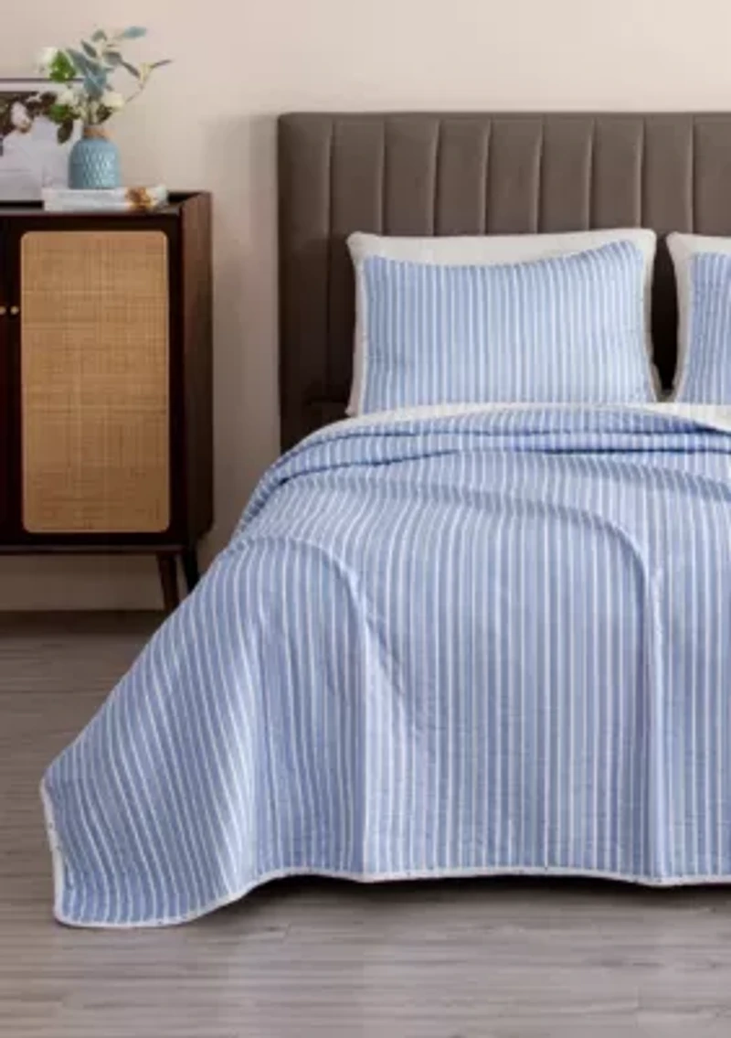 Tiny Stripes Microfiber Quilt Set With Shams