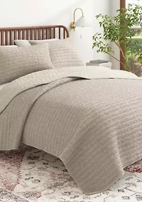100% Cotton Honeycomb Waffle Garment Washed Quilt Set