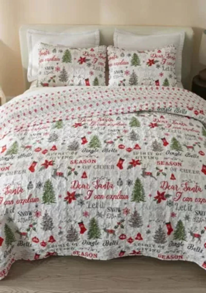 Holiday Printed Microfiber Quilt Set With Shams