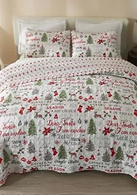 Holiday Printed Microfiber Quilt Set With Shams