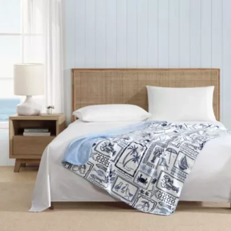 Beach Collage Reversible Pinstriped Microfiber Throw