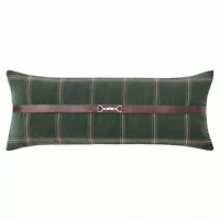HiEnd Accents Windowpane Plaid Green Modern Rustic Bedding Buckle Detailed Lumbar Pillow, 14x36 inch