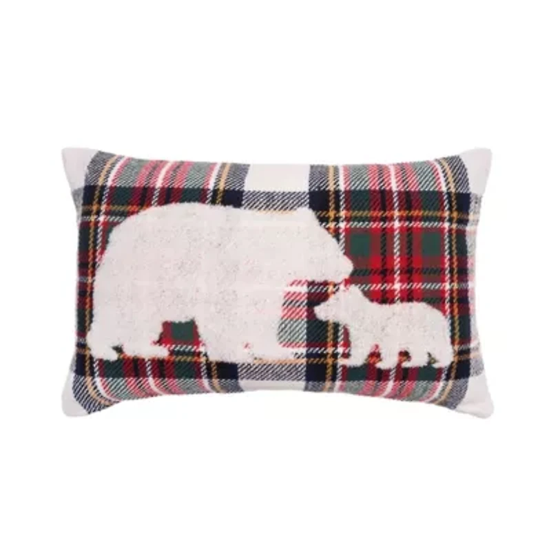 22" x 14" White Tartan Bears Throw Pillow