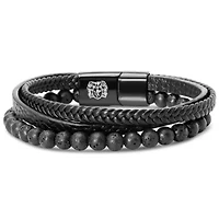 Bruno Magli Mens Leather Bracelet With Lava Beads