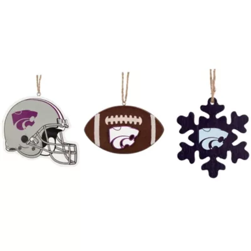 NCAA Kansas State Wildcats Three-Pack Helmet, Football & Snowflake Ornament Set