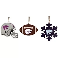 NCAA Kansas State Wildcats Three-Pack Helmet, Football & Snowflake Ornament Set