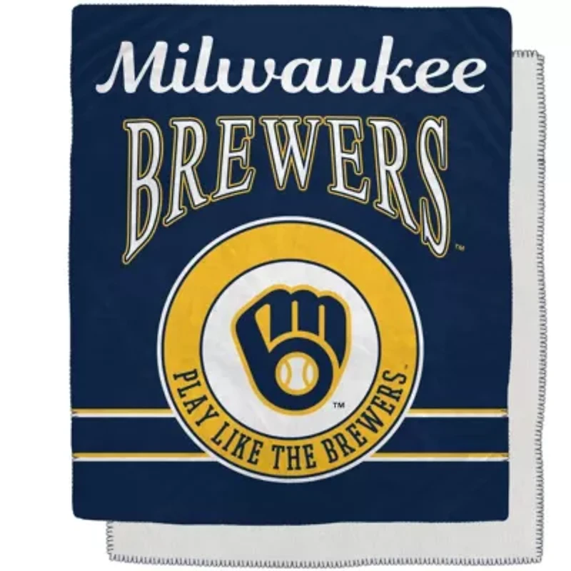 MLB Milwaukee Brewers 50" x 60" Retro Emblem Flannel Fleece Sherpa Blanket