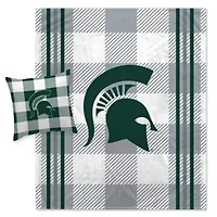 NCAA Michigan State Spartans Plaid Stripes Blanket and Pillow Combo Set