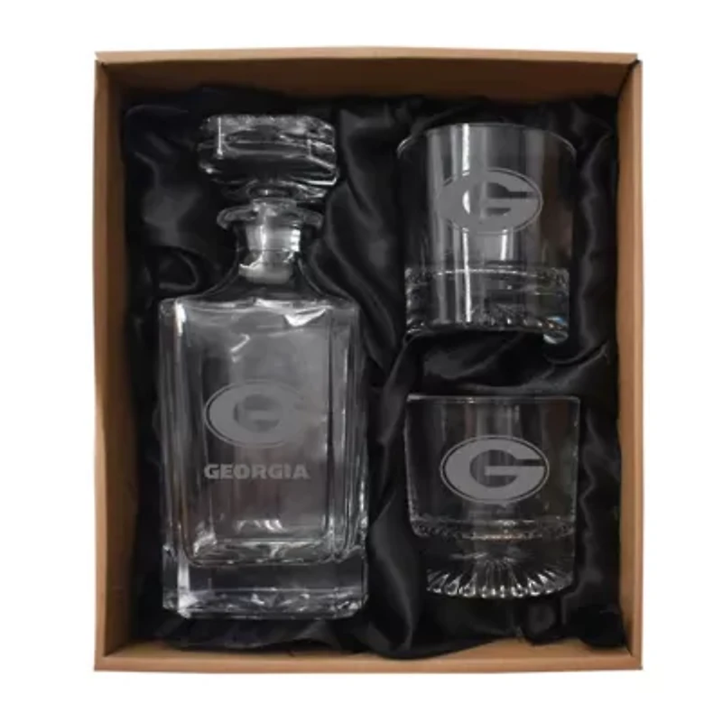 NCAA Georgia Bulldogs Decanter & Two Rocks Glasses Set