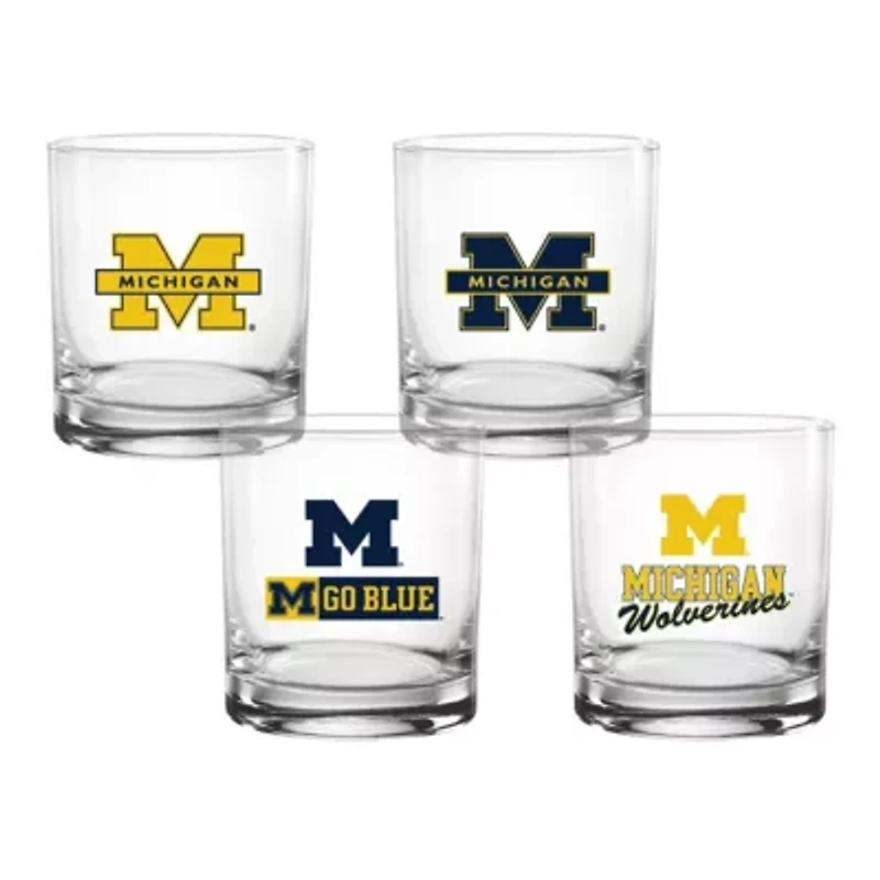 NCAA Michigan Wolverines 4-Pack Collector's 14oz. Rocks Glass Set