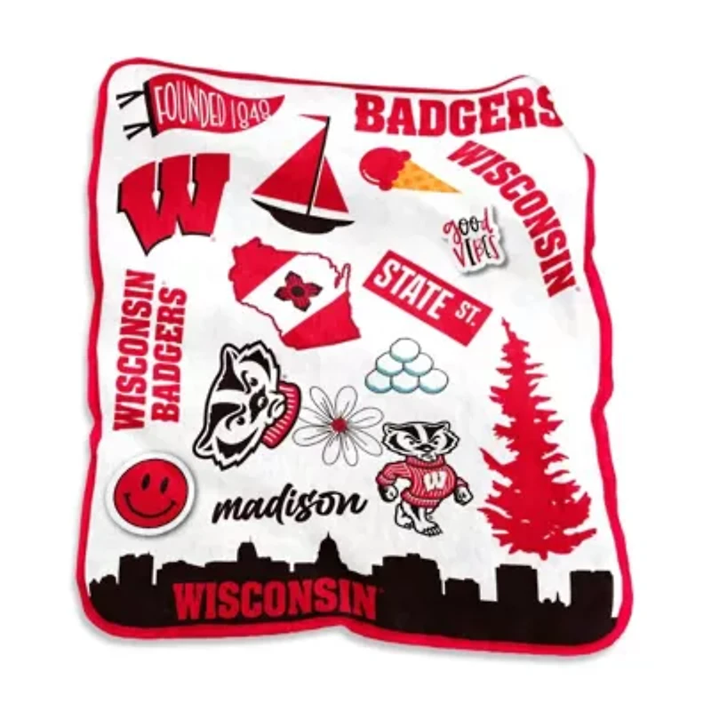 NCAA Wisconsin Badgers 50'' x 60'' Native Raschel Plush Throw Blanket
