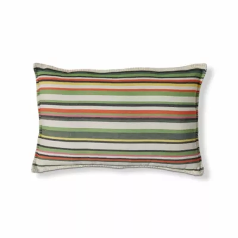 24"x 16" Green Botanist Garden Stripe Yarn Dyed Cotton Accent Decorative Throw Pillow Poly Filled Removable Insert Rectangle