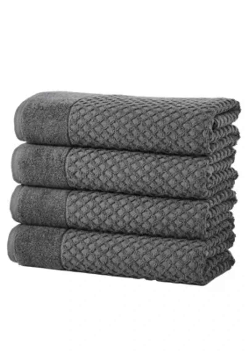 100% Cotton Waffle Diamond 4 Pack Bath Towels