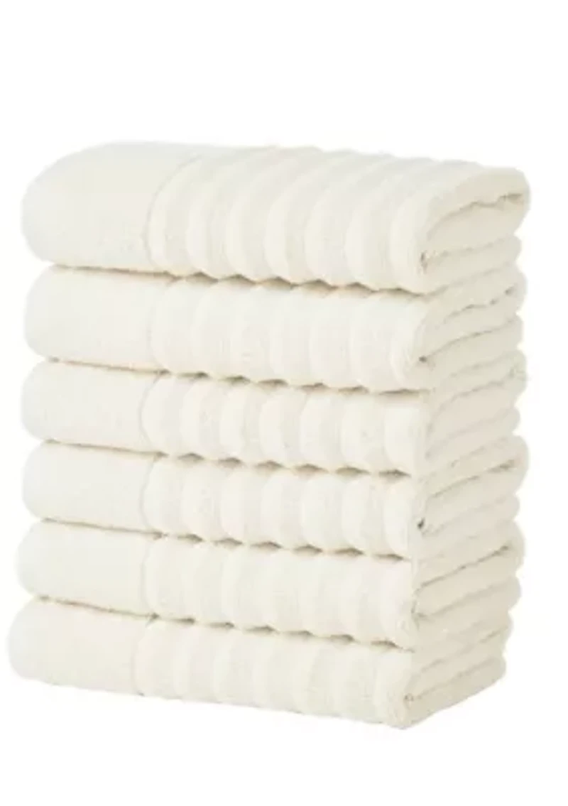 100% Cotton Ribbed 6 Pack Hand Towel