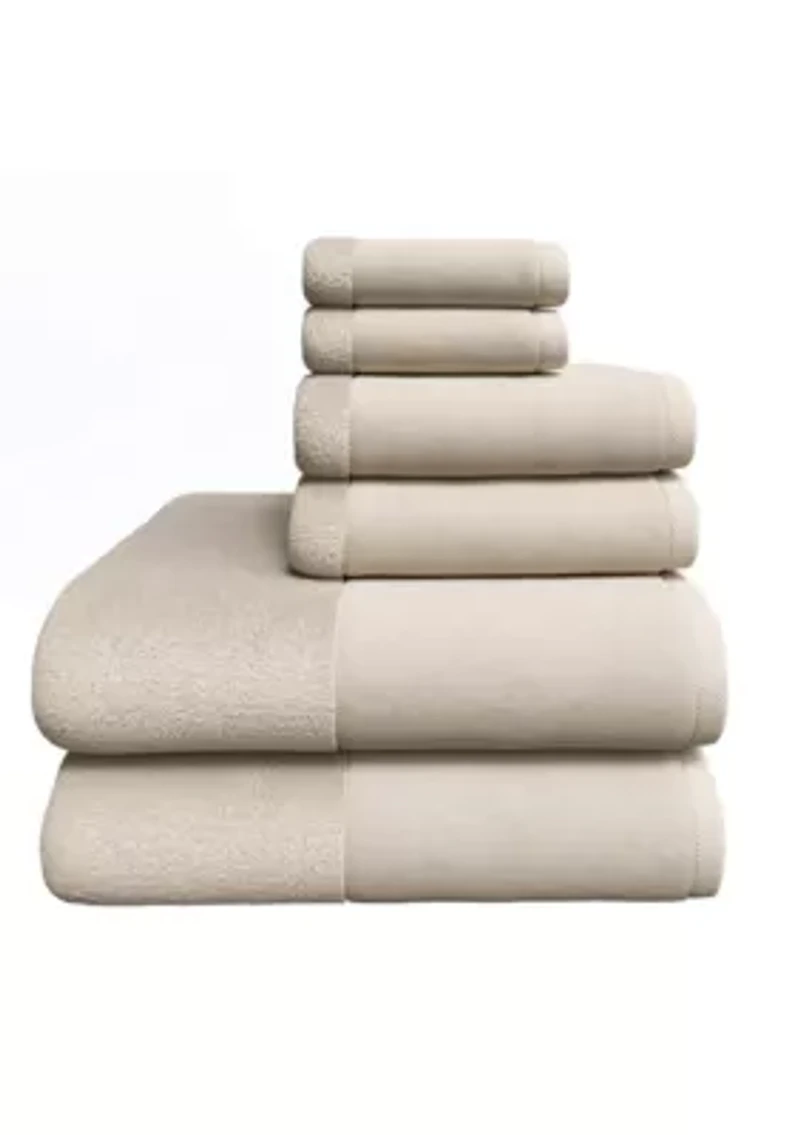 Cotton and Linen-Texture Border 6 Piece Towel Set