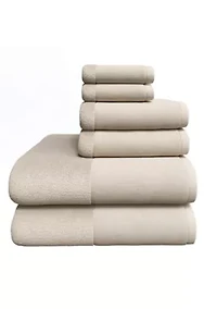 Cotton and Linen-Texture Border 6 Piece Towel Set