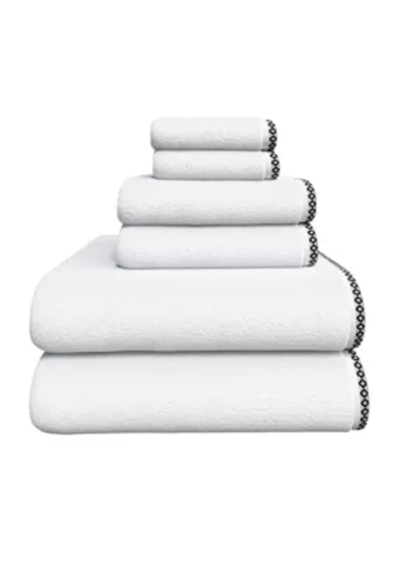 Quick-Dry Cotton Decorative Border 6 Piece Towel Set